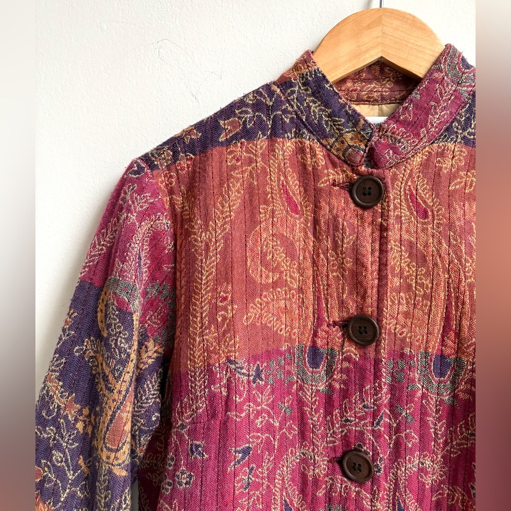Coldwater Creek Autumn Tones PAISLEY PRINT Patchwork Bohemian Light Coat Boho Sm - Picture 2 of 4